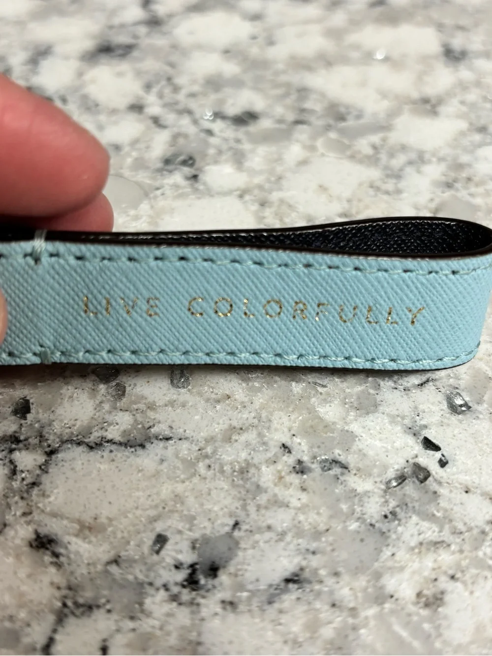 Kate Spade ♠️ Light Blue Leather Key Ring with Gold Hardware